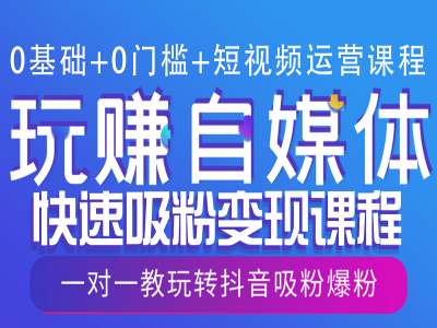 0基础+0门槛+短视频运营课程，玩赚自媒体快速吸粉变现课程，一对一教玩转抖音吸粉爆粉  第1张